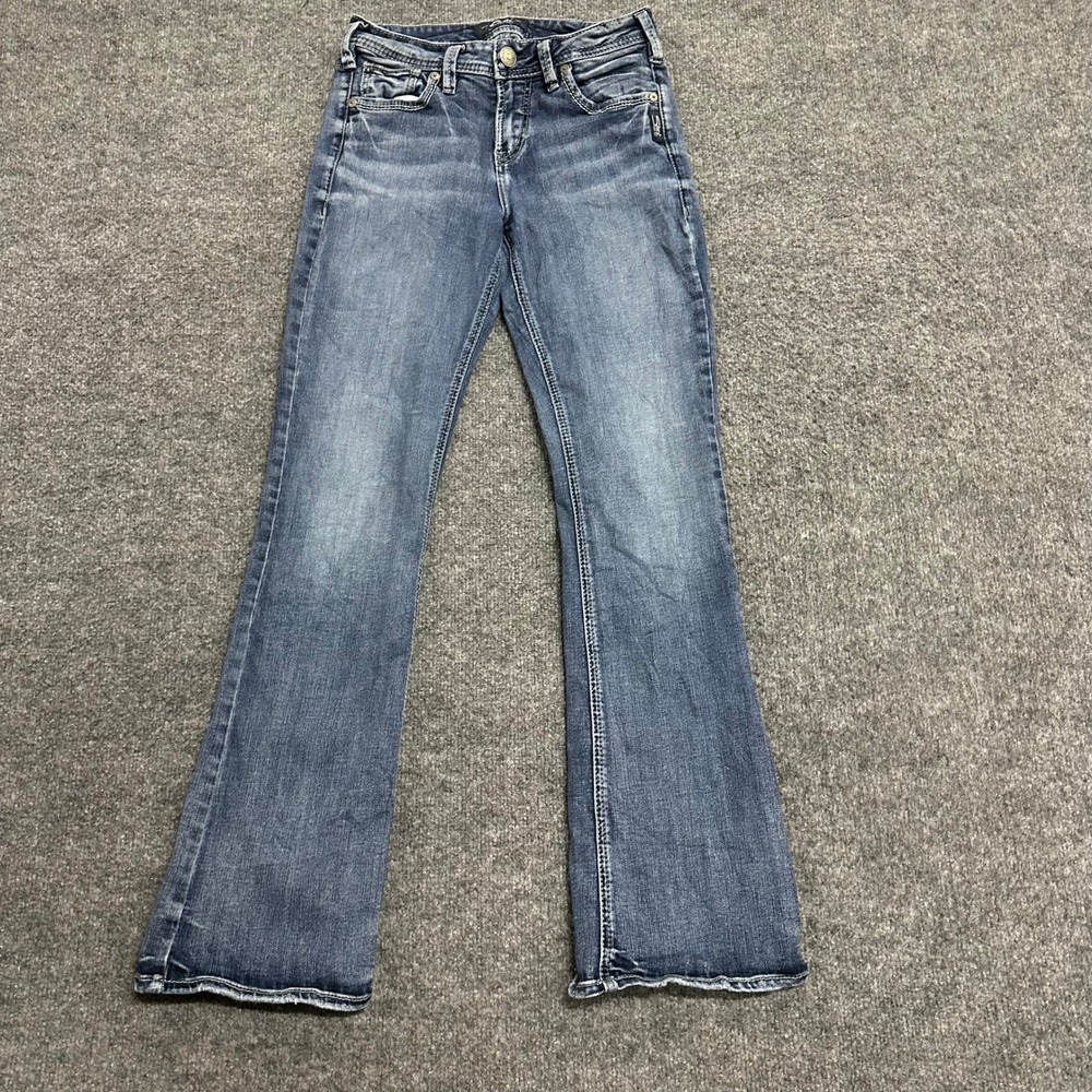 Silver Jeans Avery Bootcut Womens Size 28 Blue Denim Stretch Embroidered Pockets
